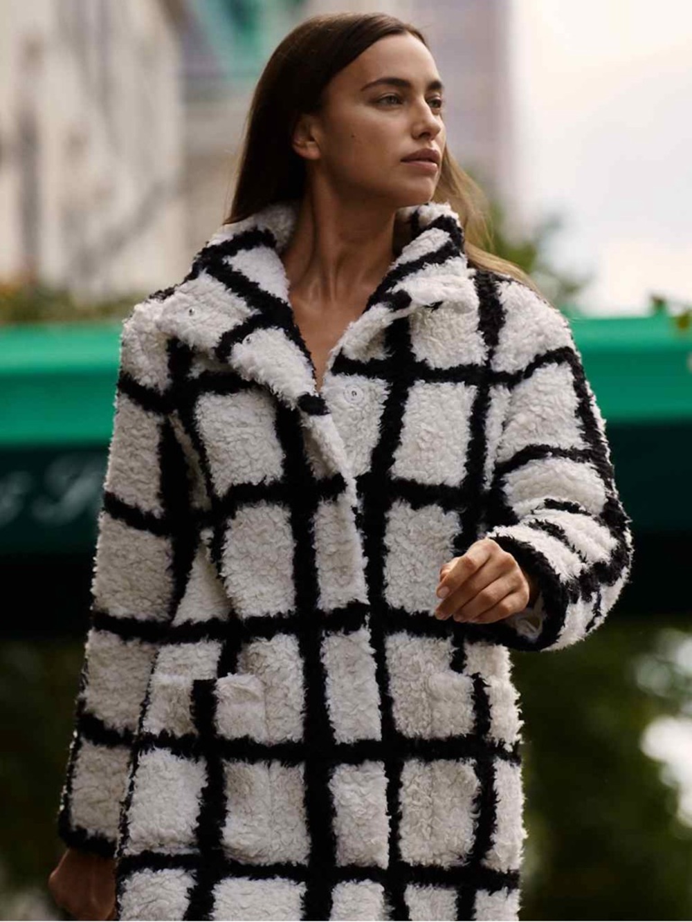 Reformation Bromley Teddy Sherpa Coat Black White Grid Plaid Long Jacket Size S - Picture 16 of 16